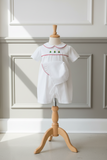 Petit Ami Boys White & Red Christmas Tree Jon Jon Romper & Hat Newborn