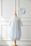 Petit Ami Baby Boys White & Blue Giraffe 2pc Convertible Gown to Romper Preemie & Newborn
