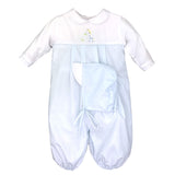 Petit Ami Baby Boys White & Blue Giraffe 2pc Convertible Gown to Romper Newborn