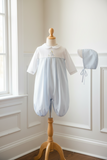 Petit Ami Baby Boys White & Blue Giraffe 2pc Convertible Gown to Romper Preemie & Newborn