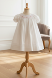 Petit Ami Baby Girls White & Pink Pearl Bishop Smocked Dress 3 6 9 12 18 24