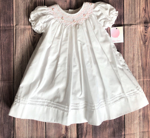 baby girl smocked dress Petit Ami Baby Girls White & Pink Pearl Bishop Smocked Dress 3 6 9 12 18 24 12 Months
