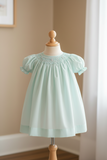 Petit Ami Girls Mint Green Pearl Bishop Smocked Dress 3 6 9 12 18 24 Months