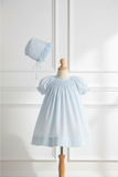Petit Ami Girls Blue Smocked Daygown Bishop Dress & Bonnet Newborn