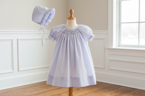 Petit Ami Girls Lavender Multi Smocked Bishop Dress Daygown Newborn