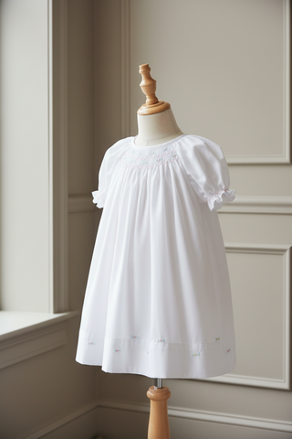 Petit Ami Baby Girls White Multi Smocked Bishop Dress 3 6 9 Months