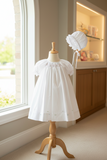 Petit Ami Girls White Multi Smocked 2 Piece Bishop Daygown Newborn