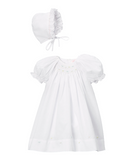 Petit Ami Girls White Multi Smocked 2 Piece Bishop Daygown Newborn