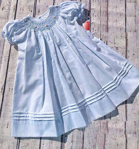 Petit Ami Girls Blue Bishop with Pearls Smocked Dress 3 6 9 12 18