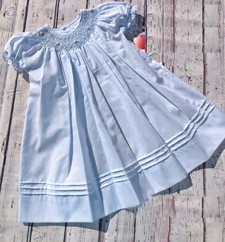 Petit Ami Baby Girls Blue Bishop with Pintucks Smocked Dress 3 6 9 12 18 24 Months 2T 3M