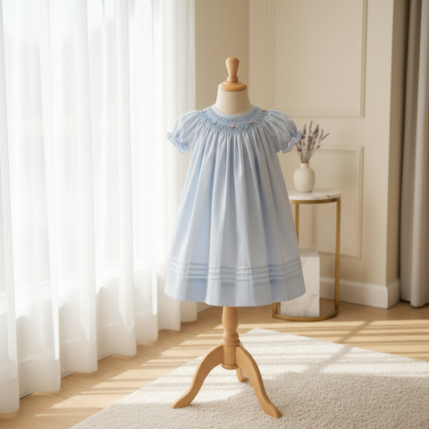 blue maxi dress nearby Petit Ami Girls Blue Bishop with Pintucks Smocked Dress 3 6 9 12 18 24 –  Classic Baby Boutique