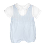 Petit Ami Boys White & Blue Pintuck Dress Suit Romper 12 18 24 Months