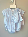 Petit Ami Boys Blue Plane Car Pintuck Romper Bubble & Hat Newborn