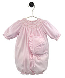 Petit Ami Baby Girls Pink Knit Smocked Convertible Gown to Romper & Bonnet in Newborn