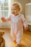 Petit Ami Baby Girls Pink Knit Smocked All Cotton Longall Romper 3 6 9 12 18 24 Months