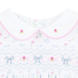 Magnolia Baby Girls Evelyn's Classics Smocked Blue Bow Coquette Bubble Pima Cotton Romper Newborn 3 6 9 12 18 24 Months