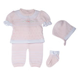 Baby Girls 4pc Pink Knit Pant Set with Bonnet & Booties Newborn