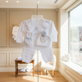 Will'beth Baby Boys White Blue Knit Pom Pom 4pc Welcome Home Set Newborn & Preemie