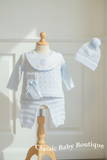 Will'beth Baby Boys Blue Knit Pom Pom 4pc Coming Home Set Preemie & Newborn