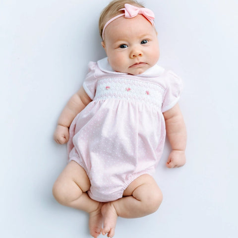 Magnolia Baby Girls Mia's Classic Smocked Bubble Pima Cotton Romper Newborn 3 6 9 Months