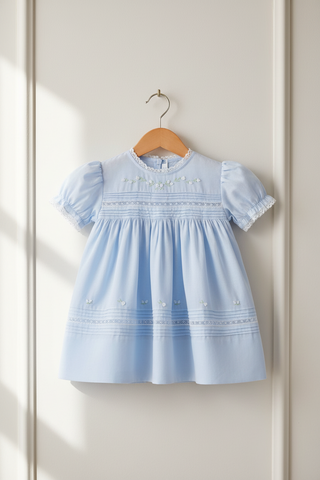 Feltman Brothers Baby Girls Blue Heirloom Lace & Rose Bullion Dress Newborn