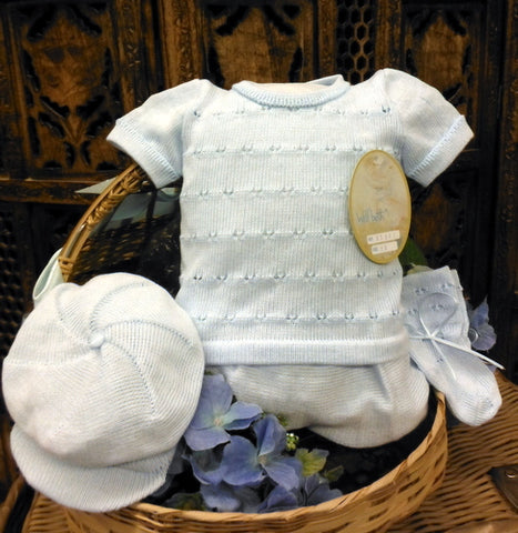 Will'beth Baby Boys Blue Knit 4pc Diaper Set in Newborn