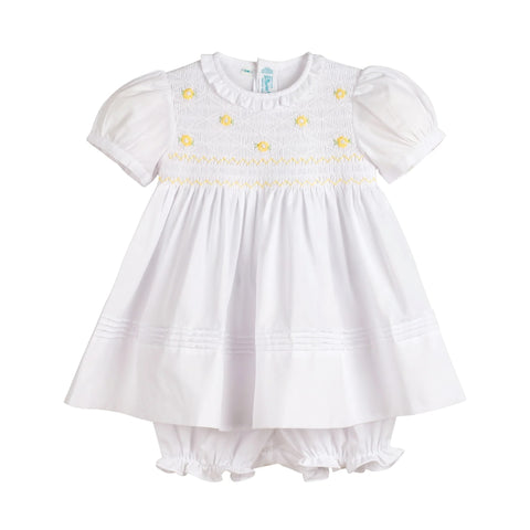 Feltman Brothers White & Yellow Daisy Smocked Baby Girls 2 piece Dress 3 6 9 Months