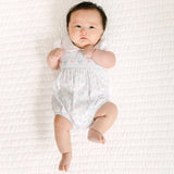 Magnolia Baby Girls Evelyn's Classics Smocked Blue Bow Coquette Bubble Pima Cotton Romper Newborn 3 6 9 12 18 24 Months