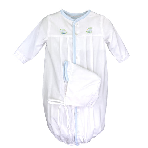 Petit Ami Baby Boys Classic Train Convertible Gown with Hat in Newborn