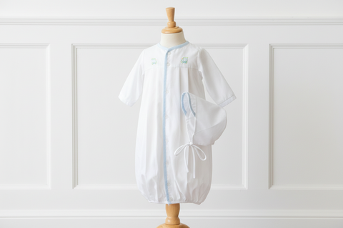 Petit Ami Boys White Car, Train & Boat Clasic Batiste Gown with Hat Newborn