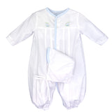 Petit Ami Boys White Car, Train & Boat Clasic Batiste Gown with Hat Newborn