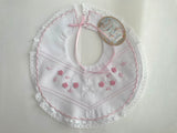 Will'beth Lace Heirloom Embroidered White Pink Keepsake Baby Girls Bib Newborn 3 6 Months