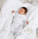Minutus from Spain 100% Cotton Baby Girls or Boys Unisex White Knit Pant Set Preemie Newborn