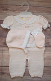 Baby Girls 4pc Pink Knit Pant Set with Bonnet & Booties Newborn