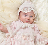 Haute Baby Girls Precious Blush Lace Layette Bonnet Newborn