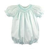 Petit Ami Girls Mint Green Smocked Hand Embroidered Classic Bubble Romper 3 6 9 Months