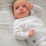 Minutus from Spain 100% Cotton Baby Girls or Boys Unisex White Knit Pant Set Preemie Newborn