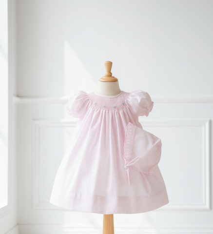 Petit Ami Baby Girls Pink Bishop Smocked Baby Dress Daygown Preemie Newborn 3 6 9 Months