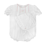 Petit Ami Girls White Classic Pintuck Bubble Romper & Bonnet Newborn