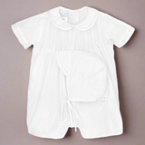 Petit Ami Boys White Classic Pintuck & Feather Stitched Jon Jon with Hat Size Newborn 3 6 9 Months