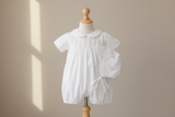 Petit Ami Boys White Classic Pintuck & Feather Stitched Jon Jon with Hat Size Newborn 3 6 9 Months