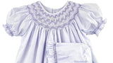 Petit Ami Girls Lavender Purple Bishop Smocked 2pc Baby Dress Daygown Preemie & Newborn 3 6 9 months