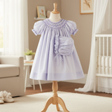 Petit Ami Girls Lavender Purple Bishop Smocked 2pc Baby Dress Daygown Preemie & Newborn 3 6 9 months