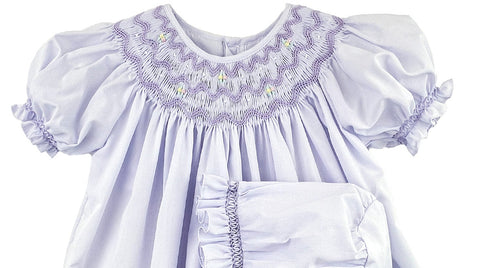 Petit Ami Girls Lavender Purple Bishop Smocked 2pc Baby Dress Daygown Preemie & Newborn 3 6 9 months Newborn