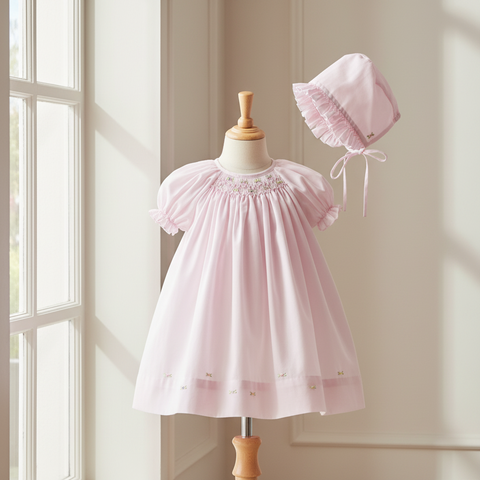 Petit Ami Girls Pink Multi Smocked Bishop Baby Dress Daygown Newborn