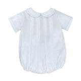 Petit Ami Boys Blue Classic Feather Stitched Romper with Hat in Preemie, Newborn, 3, 6, 9 Months