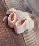 Will'beth Pink Pearls & Organza Ribbon Baby Booties Crib Shoes Size 0 Girls Newborn