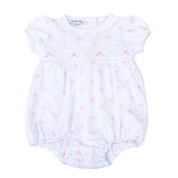 Magnolia Baby Girls Pink Bow Print Pima Cotton Smocked Bubble Romper 3 6 9 Months