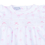 Magnolia Baby Girls Pink Bow Print Pima Cotton Smocked Bubble Romper 3 6 9 Months