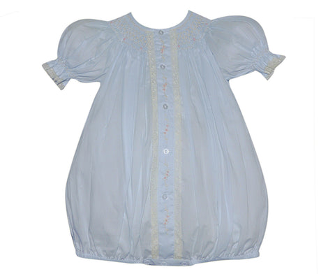 Remember Nguyen Blue Girls Smocked Vintage Lace Bubble Romper Newborn to 3 Months